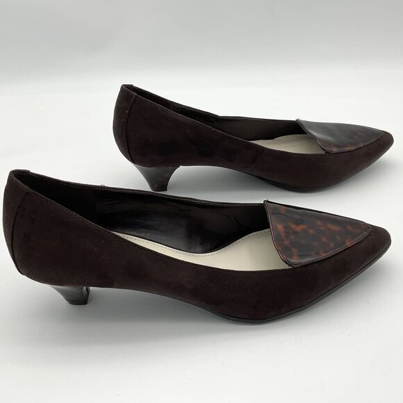 Anne Klein MEDLEY Slip On Brown Suede Low Heels Tortoiseshell Vamp & Heel 11M - Picture 5 of 11